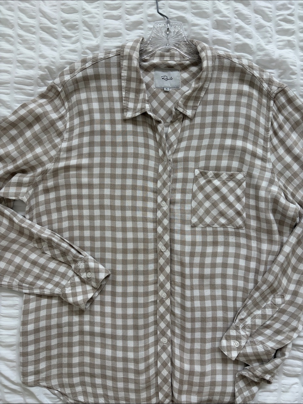 Rails Womens Hunter Powder Wheat Gingham Button-Down Shirt. 27” Length. So Soft!